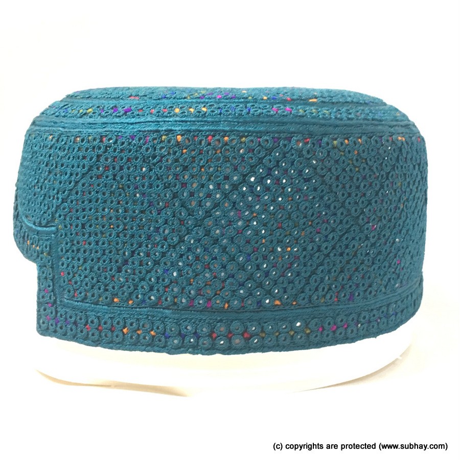 Sea Green / Ferozi Multi Color Saeedabad Yaqoobi Cap or Topi MKC-823